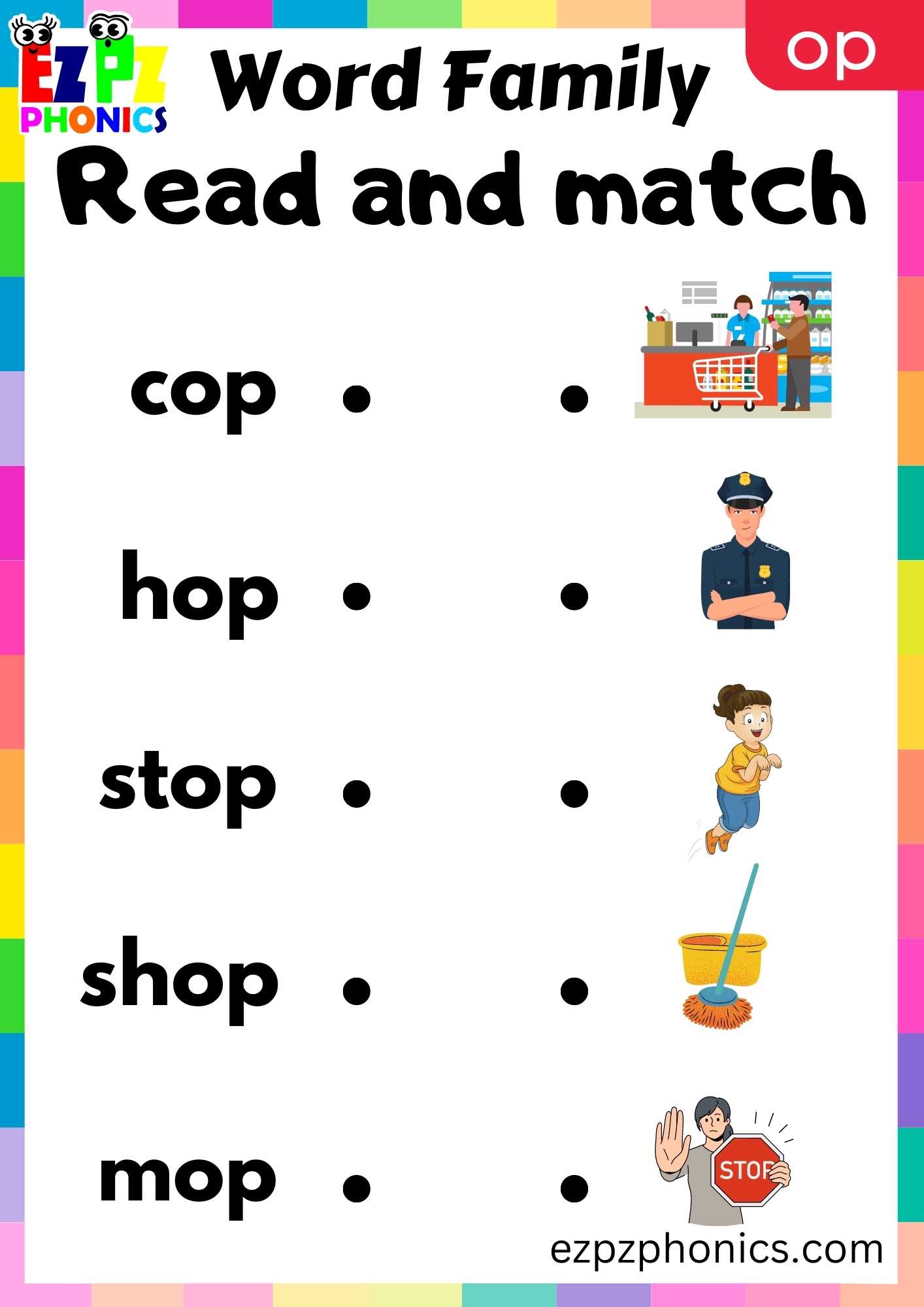 OP Words Read And Match Phonics Word Families Worksheet